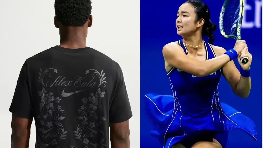 Alexandra Eala wearing NikeCourt Slam Tennis Dress in Old Royal