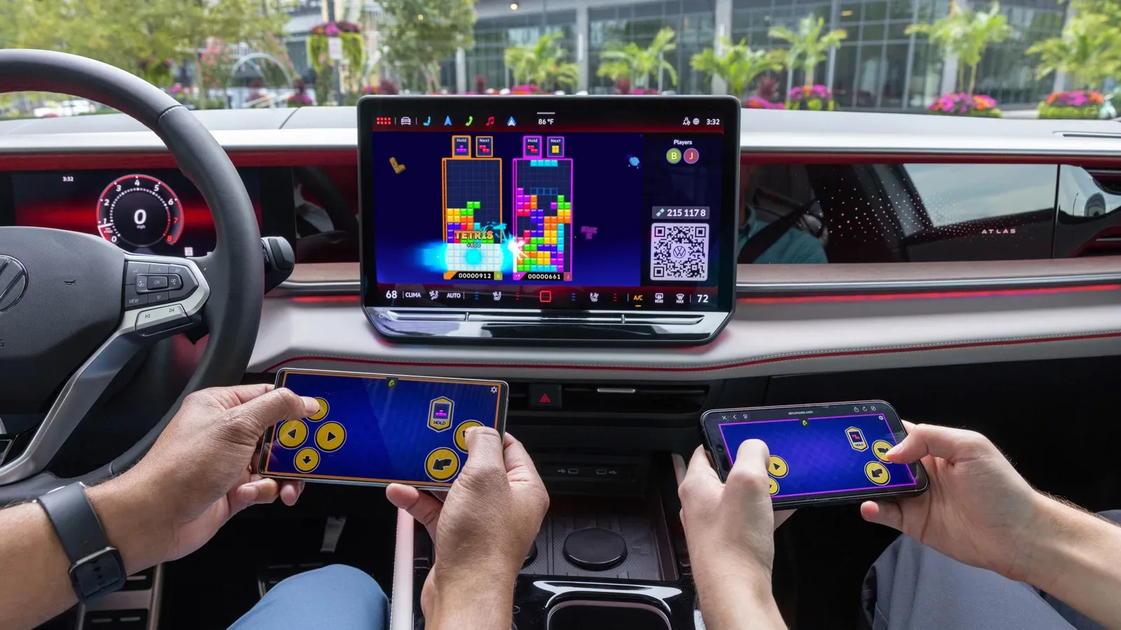 Volkswagen infotainment display showing an AirConsole game while the vehicle is parked