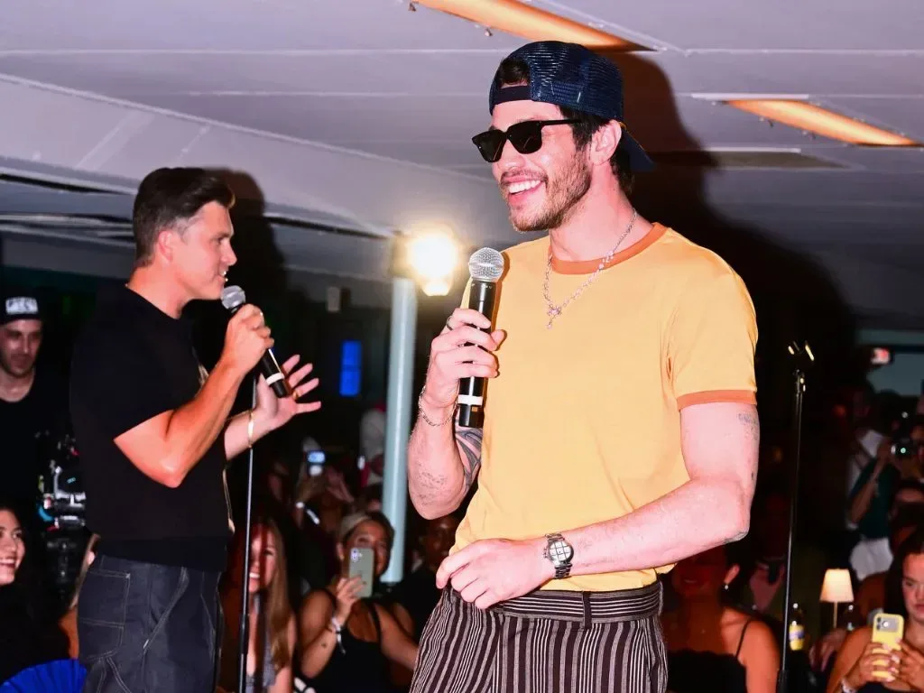 Pete Davidson and Colin Jost onstage at the Snapple Staten Island Ferry comedy event
