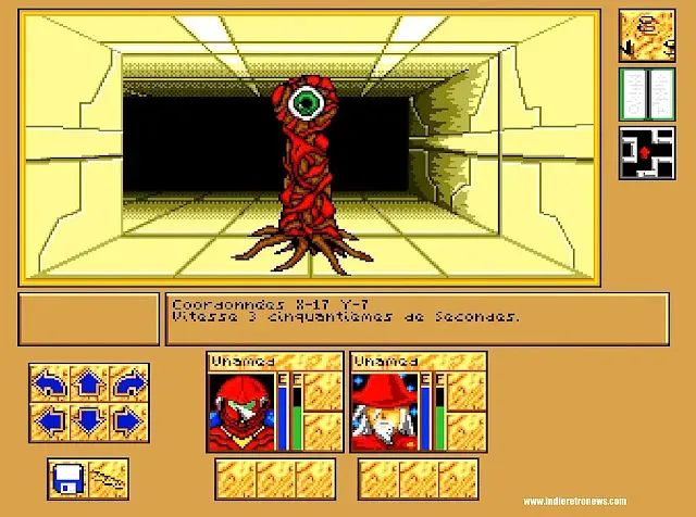 Oracle unfinished Amiga dungeon crawler running in a first-person corridor