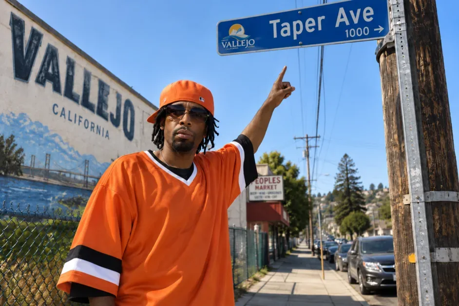 A Vallejo street sign bearing the name Mac Dre Way