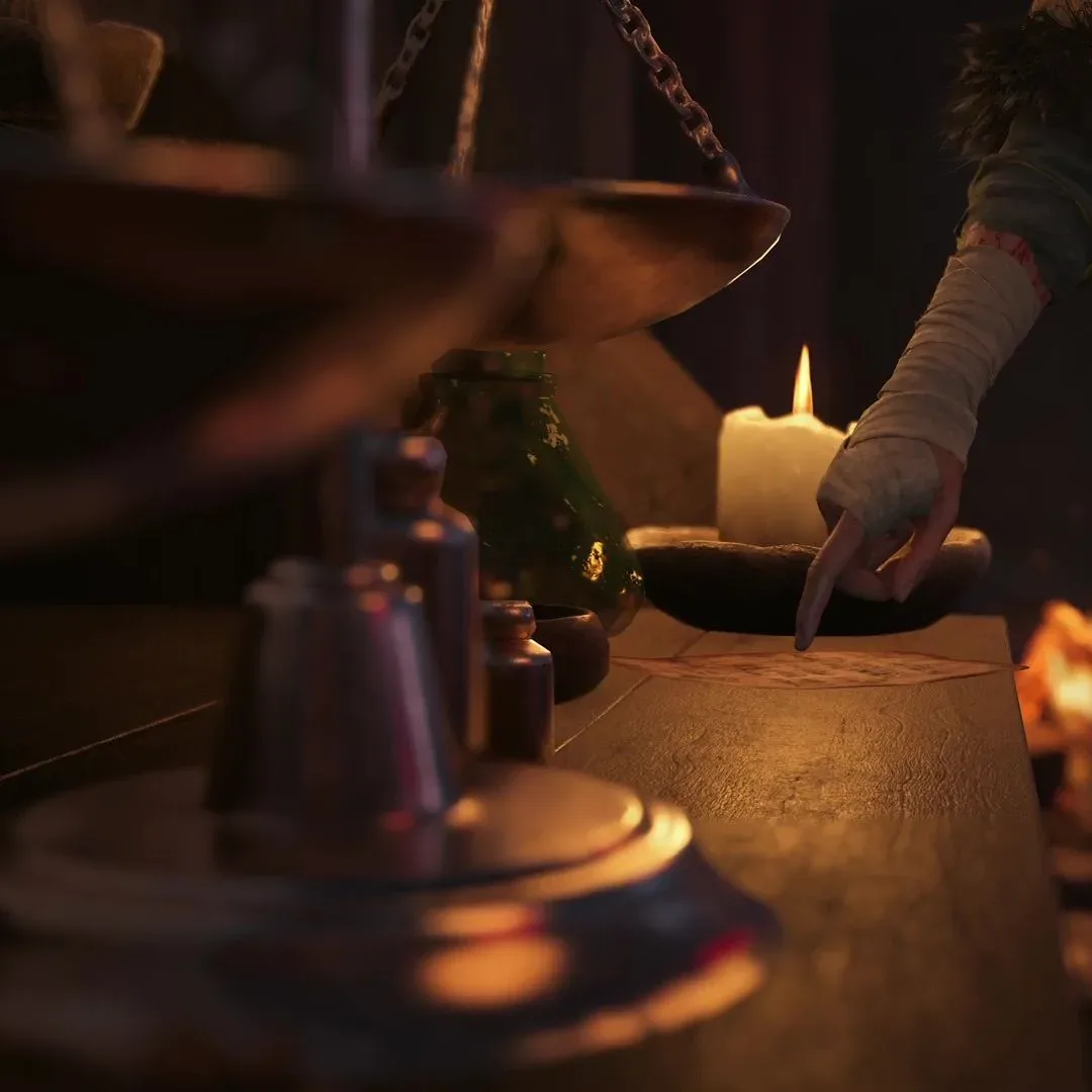Anca studies Leonica's notes before you choose to throw them in the fire in The Blood of Dawnwalker