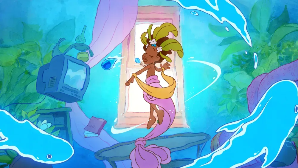 Julián and his abuela in an animated family scene