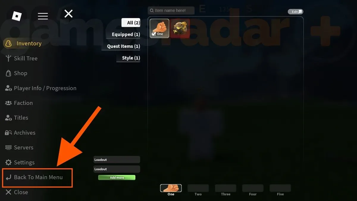 An orange arrow points to the main menu button where you can return to the Slayers 2 codes redemption box.