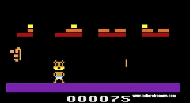 Kid Kodiak avoiding acid rain and floor gaps in No Quarter for Atari 2600