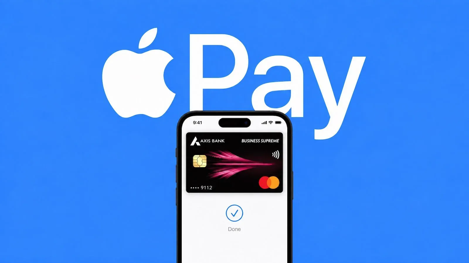 Apple Pay on an iPhone beside an Axis Bank credit card