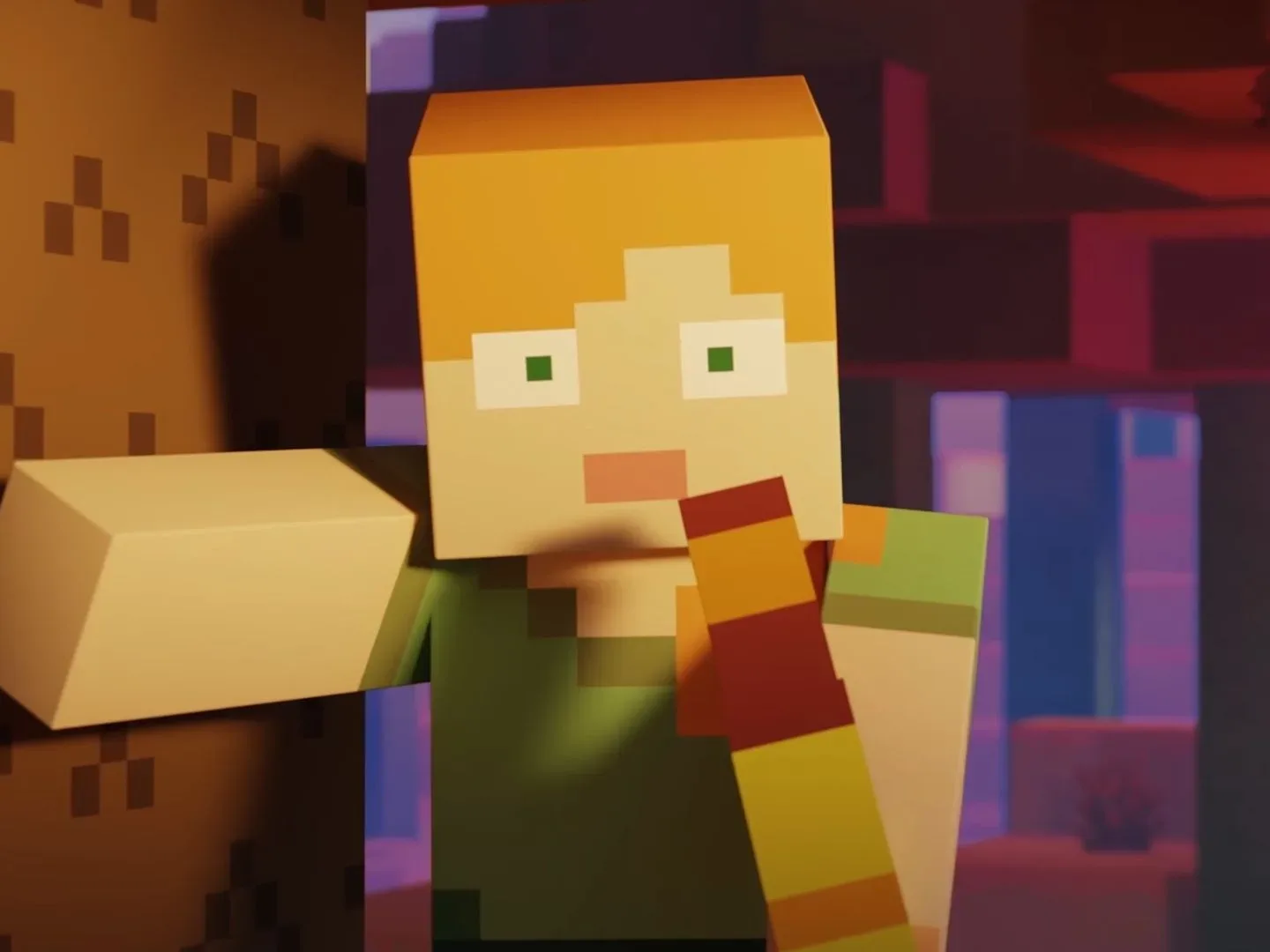Minecraft character with wide eyes and mouth agape