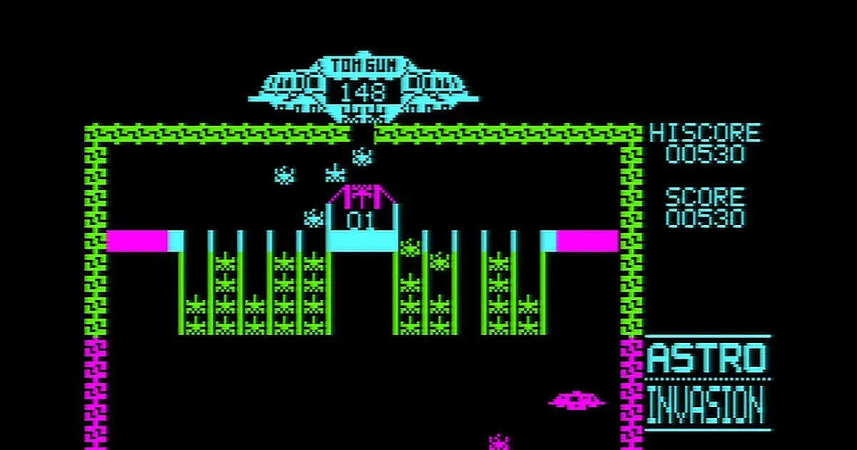 Colourful Amstrad CPC space battle from Astro Invasion