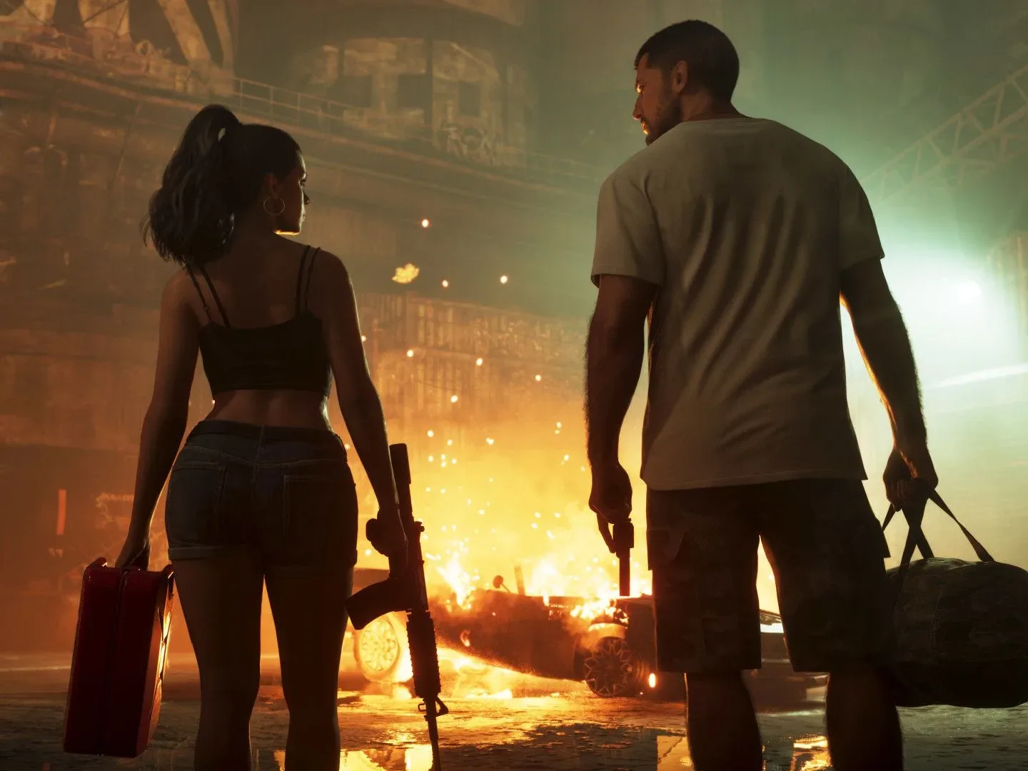A Grand Theft Auto 6 scene focused on Jason and Lucia’s relationship