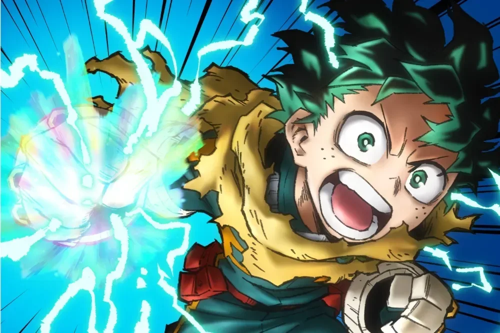 Izuku Midoriya performs a Smash in artwork for You Say Run -10th Anniversary Ver.-