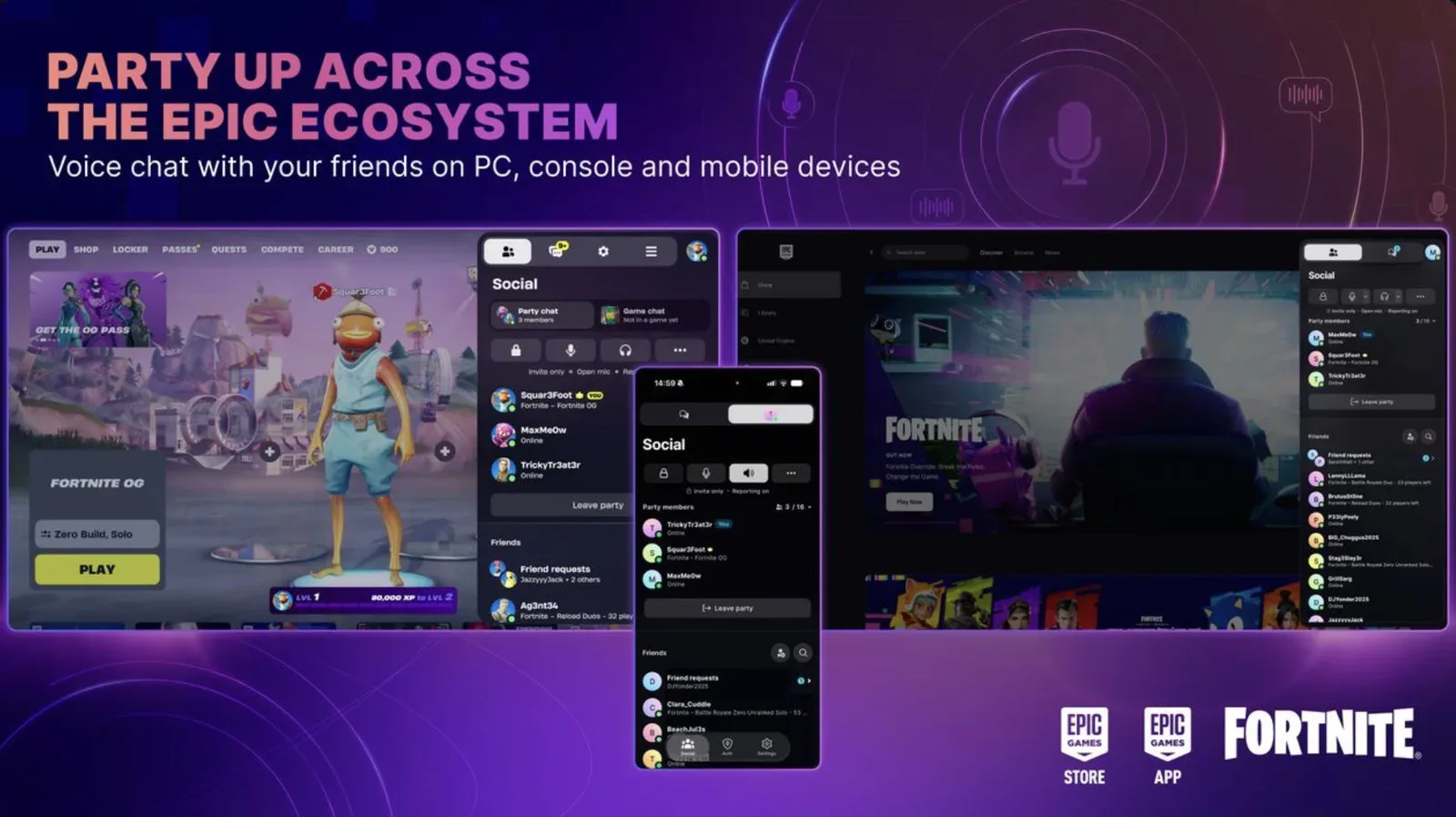Epic Parties voice chat connecting friends across Fortnite and Epic services