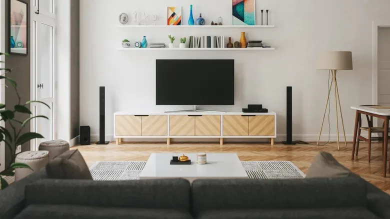 Cozy room with a smart TV and sound system.