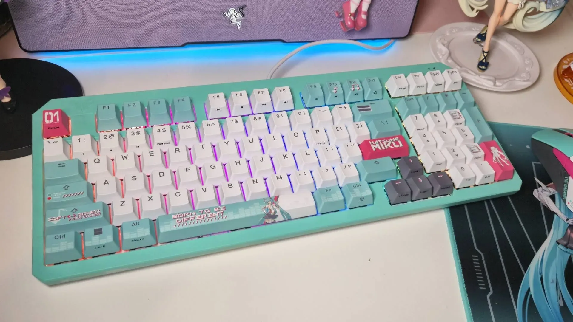 Asus TUF Gaming Hatsune Miku Edition wireless mouse with illuminated Miku silhouette