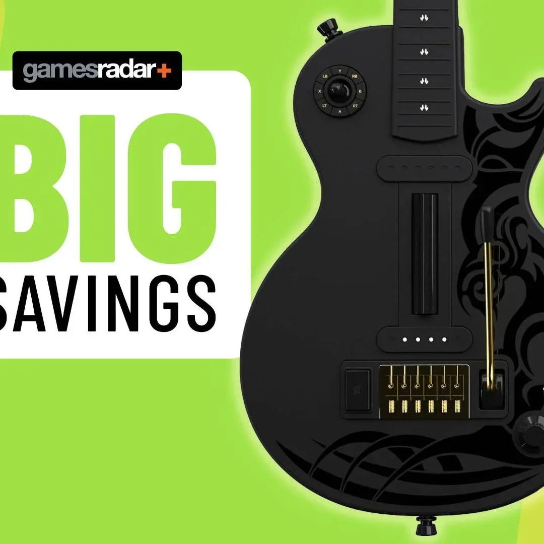 Image of the CRKD Gibson Les Paul guitar controller on a light green GamesRadar+ background.