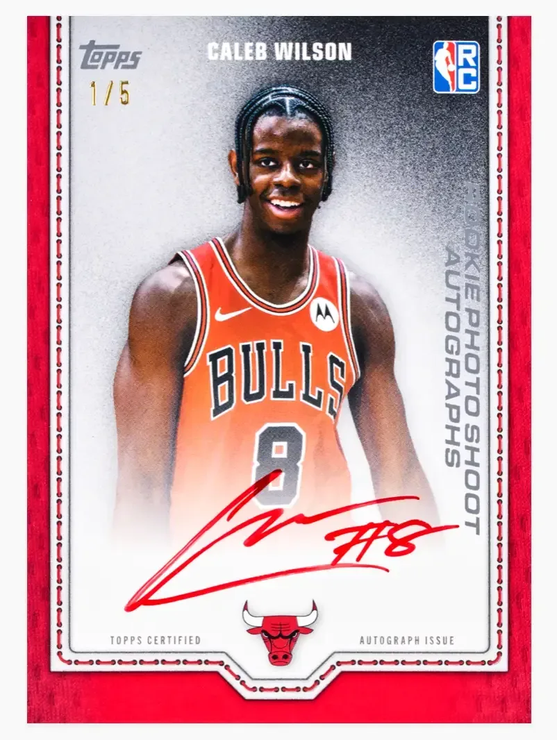 2026-27 Topps Flagship Basketball Caleb Wilson Rookie Photoshoot Red Ink Autograph numbered to five
