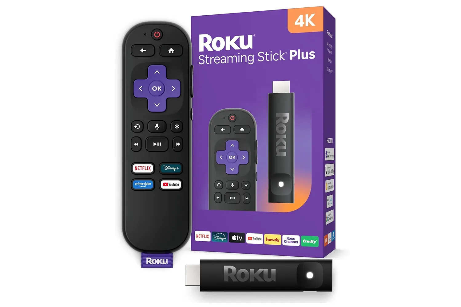 Roku Streaming Stick Plus connected to an HDMI port behind a television