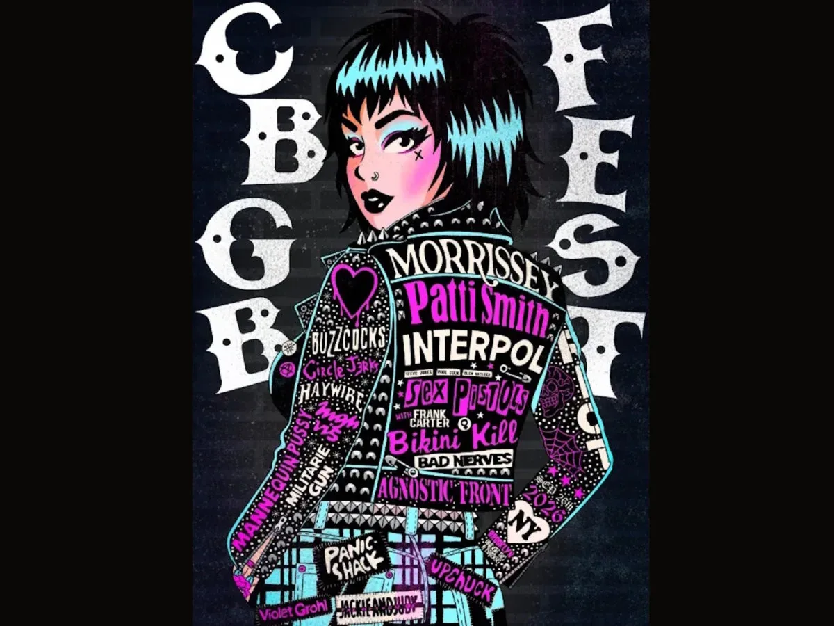 Illustrated view of the historic CBGB club on the Bowery