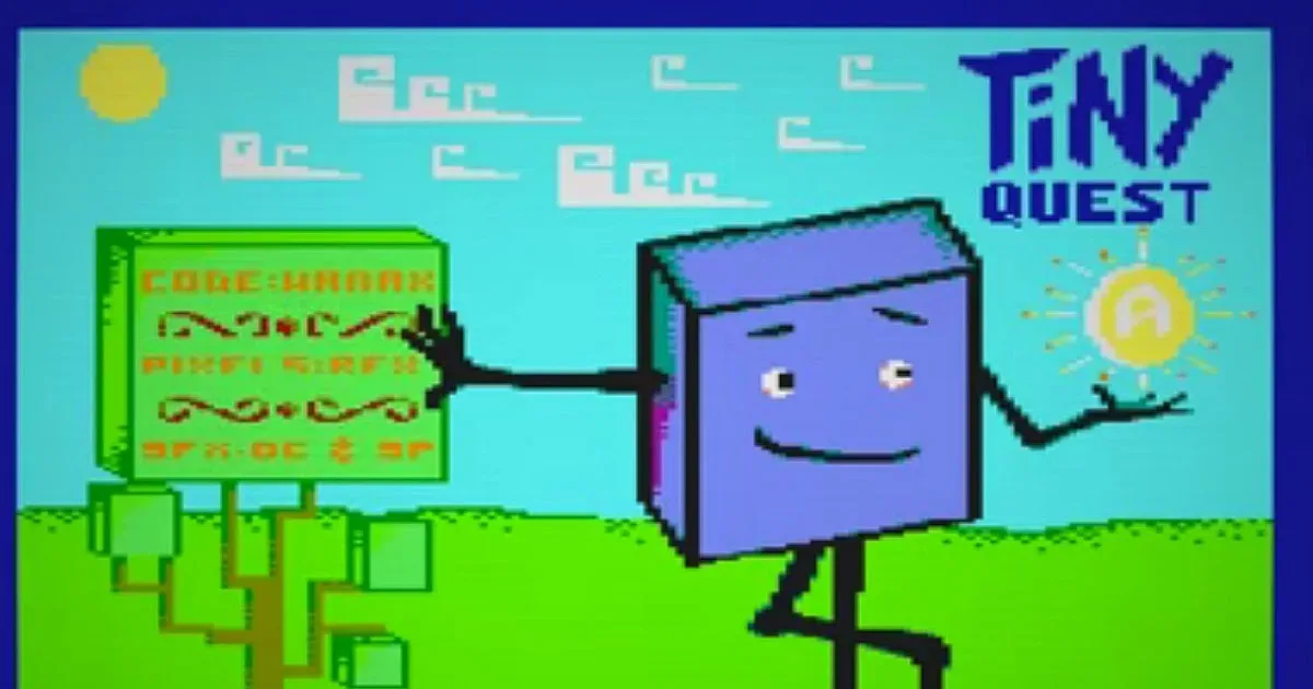 Mr. Cube navigating a hazardous Tiny Quest platforming screen