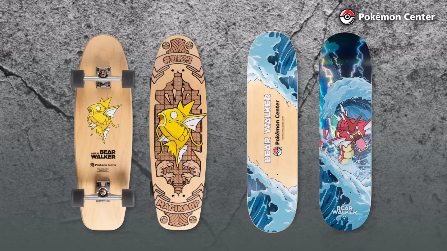 Golden Shiny Magikarp Bear Walker cruiser skateboard from the Pokémon Center Lake of Rage collection