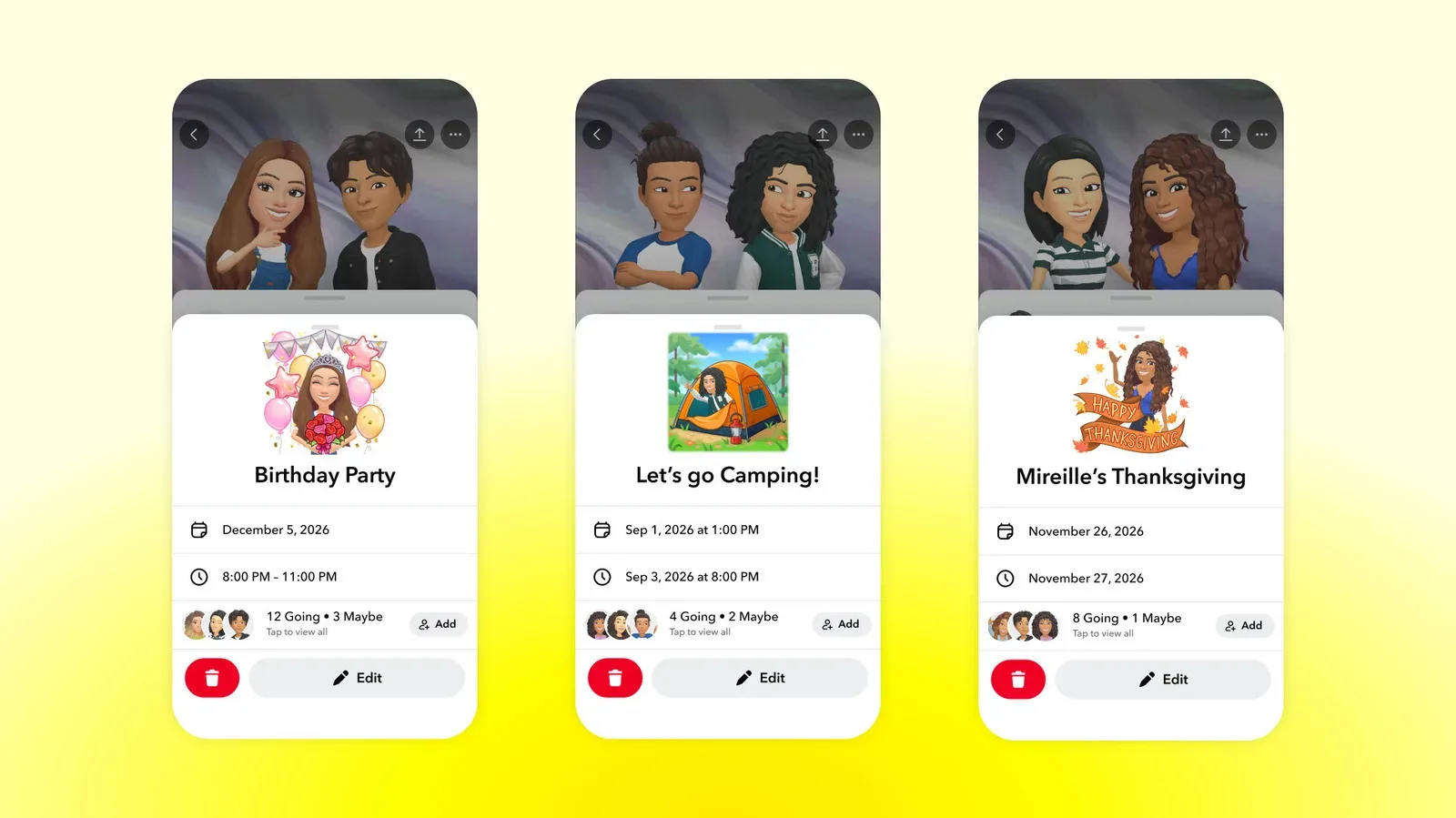 A smartphone showing a private Snapchat Plans event invitation with RSVP options