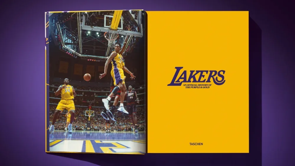 Four-page gatefold showing the Lakers’ 17 championship rings