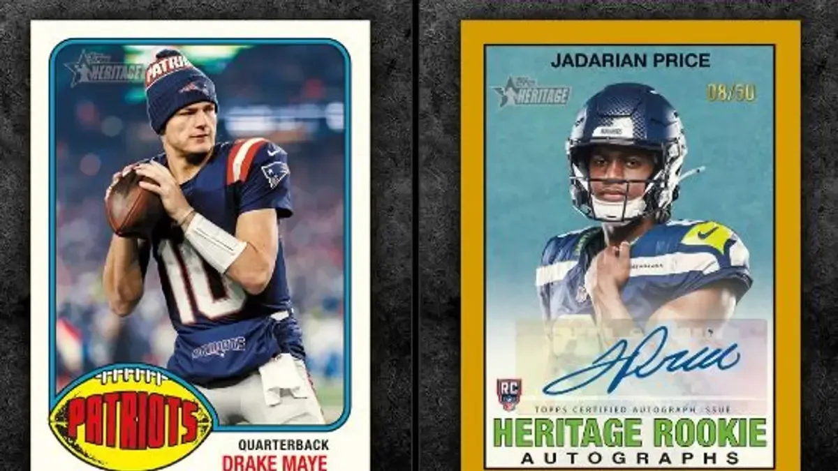 Drake Maye 2026 Topps Heritage Football base card image variation