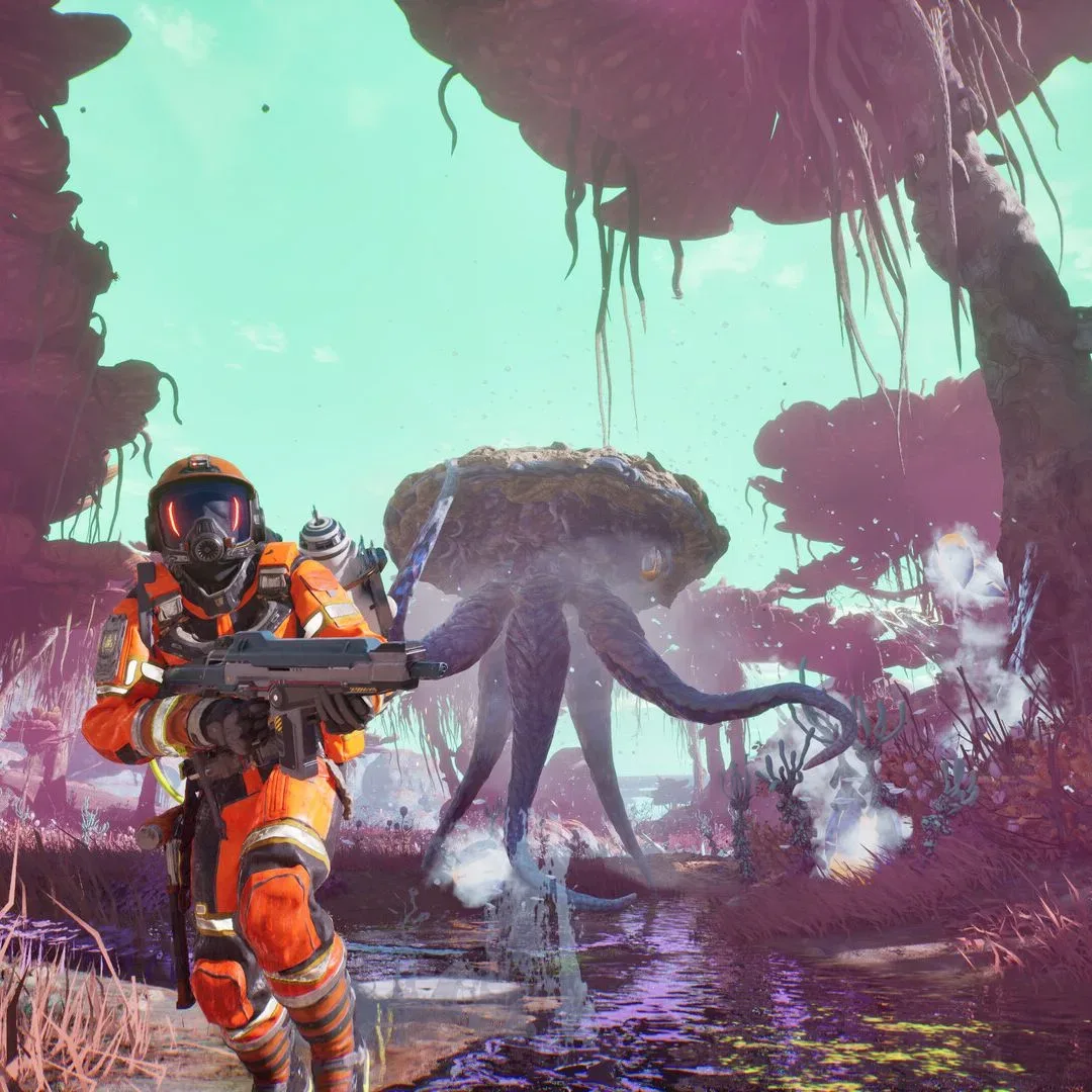 A heavy weapon freezes a group of alien pests in Exterminauts