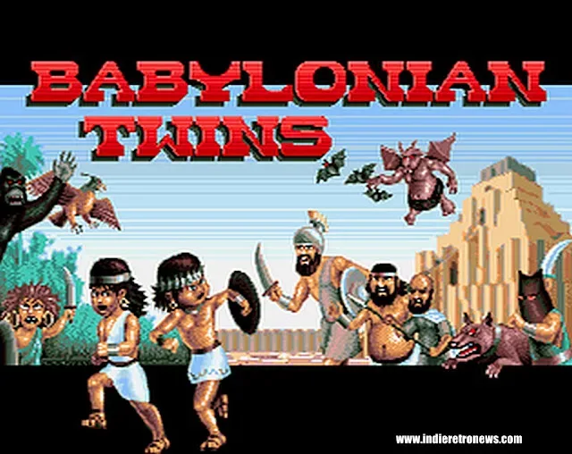 Babylonian Twins original 1993 Amiga game screen with Mesopotamian palace scenery