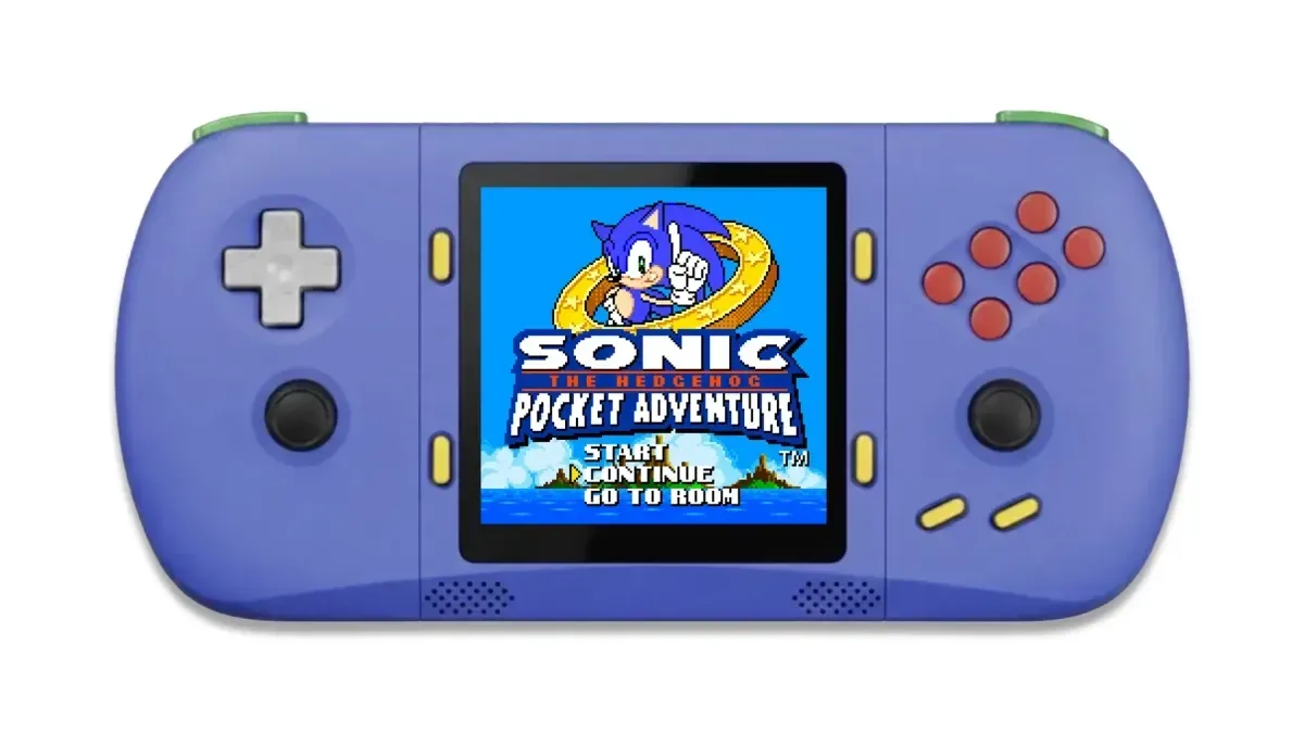 3D-printed Multisystem Pocket 2 prototype with square display, six face buttons and dual analogue sticks