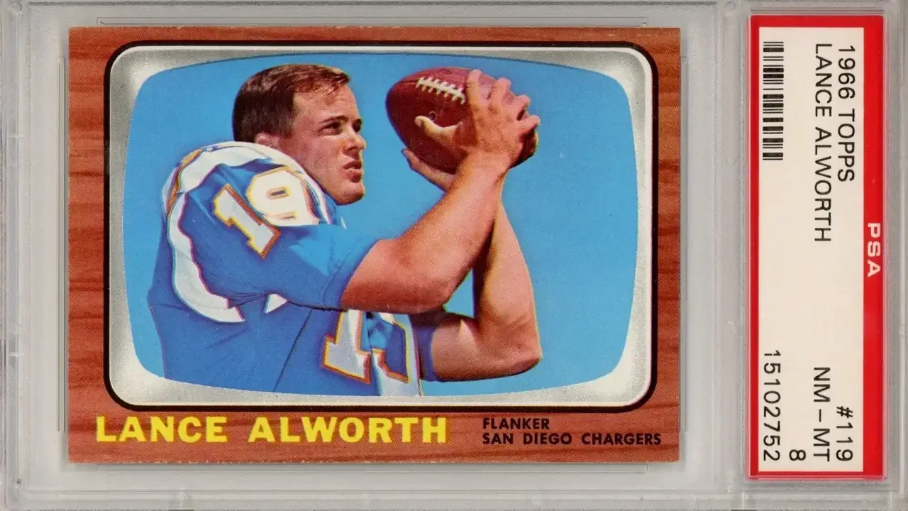 1966 Topps Football cards with wood-grain television frame design