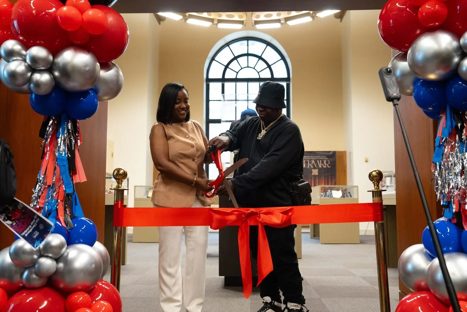 Entrance display for “One Cleveland Presents: 20 Years of Cleveland Hip Hop & Music” at Cleveland Public Library