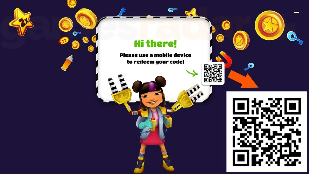 The QR code used to access the screen to redeem Subway Surfers codes