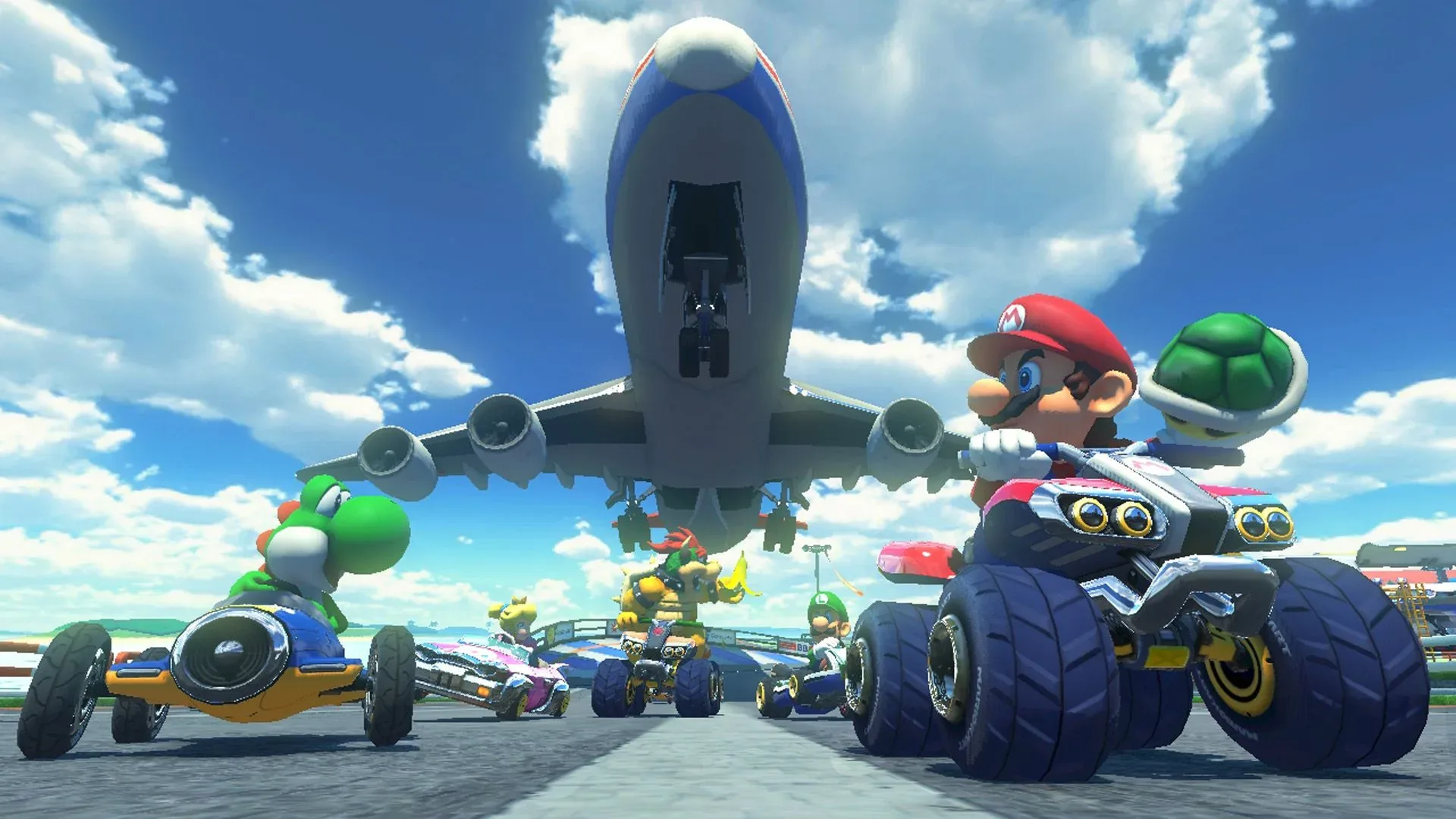 Mario Kart 8 Deluxe race shown on a Nintendo Switch 2-compatible high-resolution display