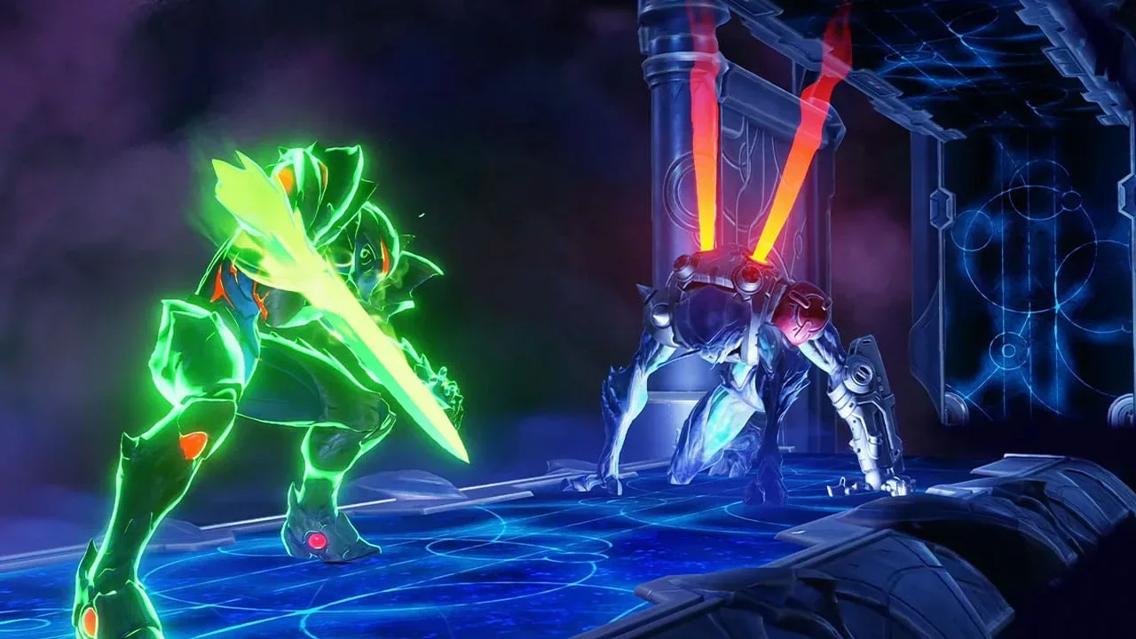 Samus confronting cybernetic-looking enemies in Metroid Ravenous