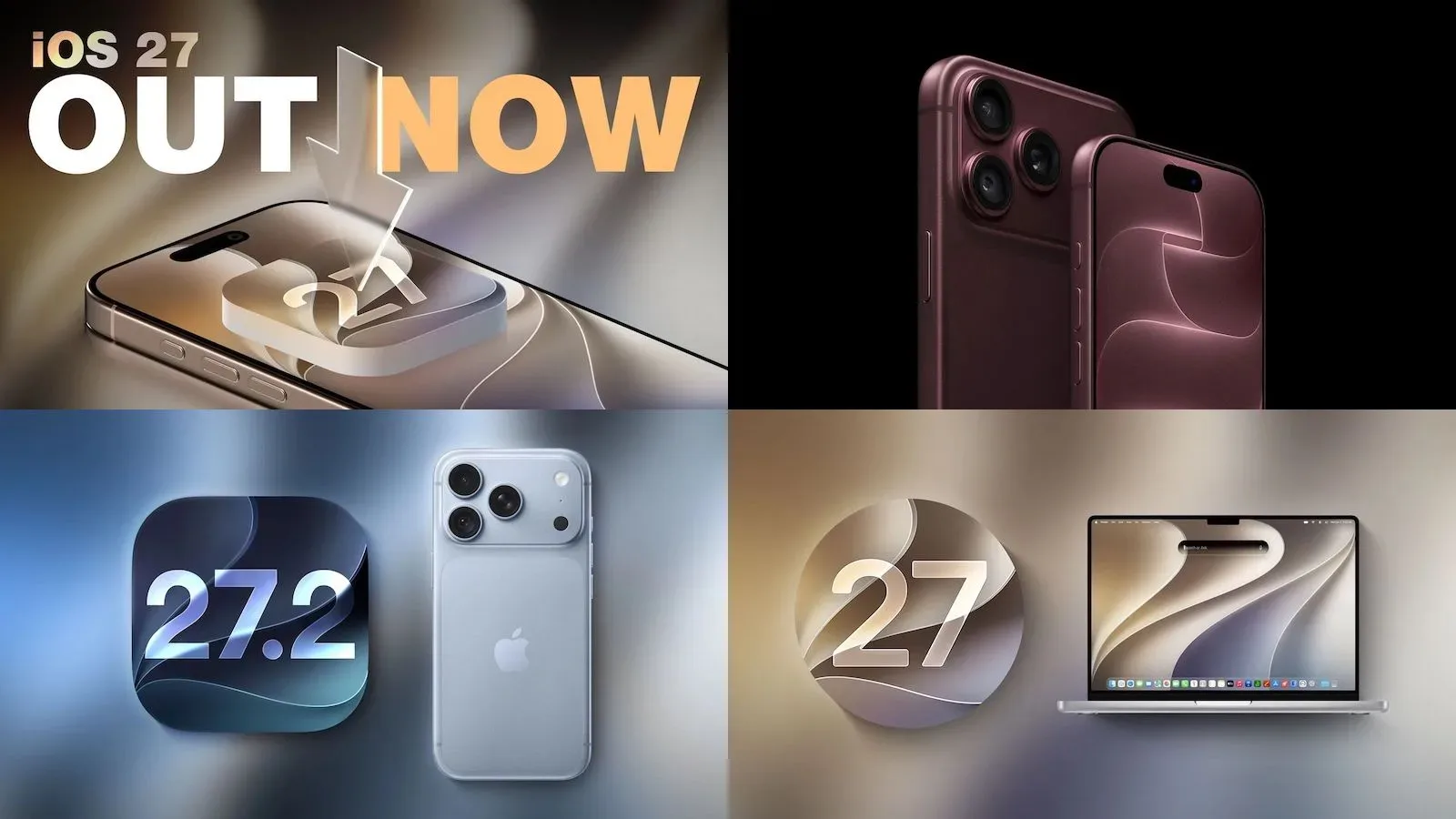 An iPhone displaying the iOS 27 interface beside a Mac running macOS Golden Gate