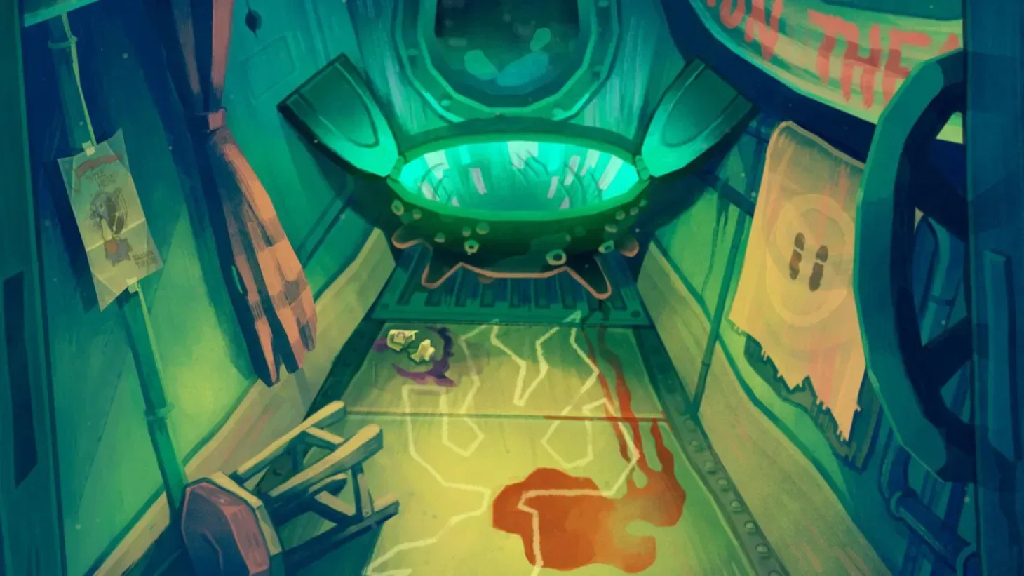Detective Grimoire and Sally investigate the Mortuga Submarine in The Mermaid Mask