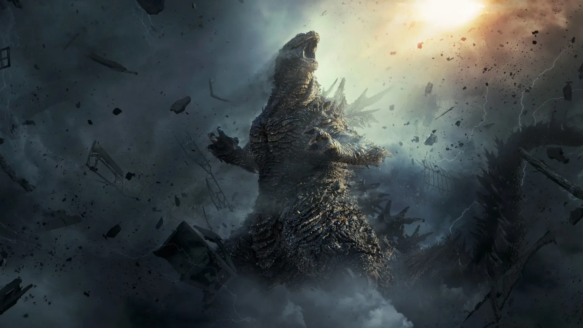 Godzilla looming over the New York City skyline in Godzilla Minus Zero