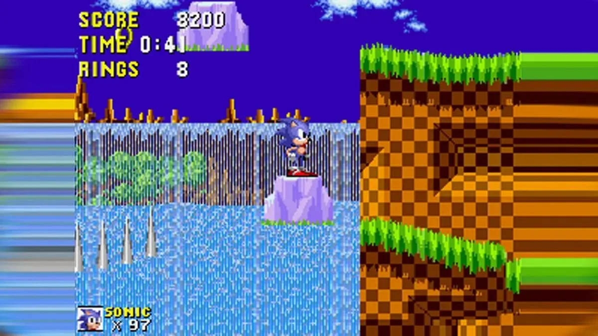 Sonic runs through a Green Hill Zone layout in the endless randomised hack
