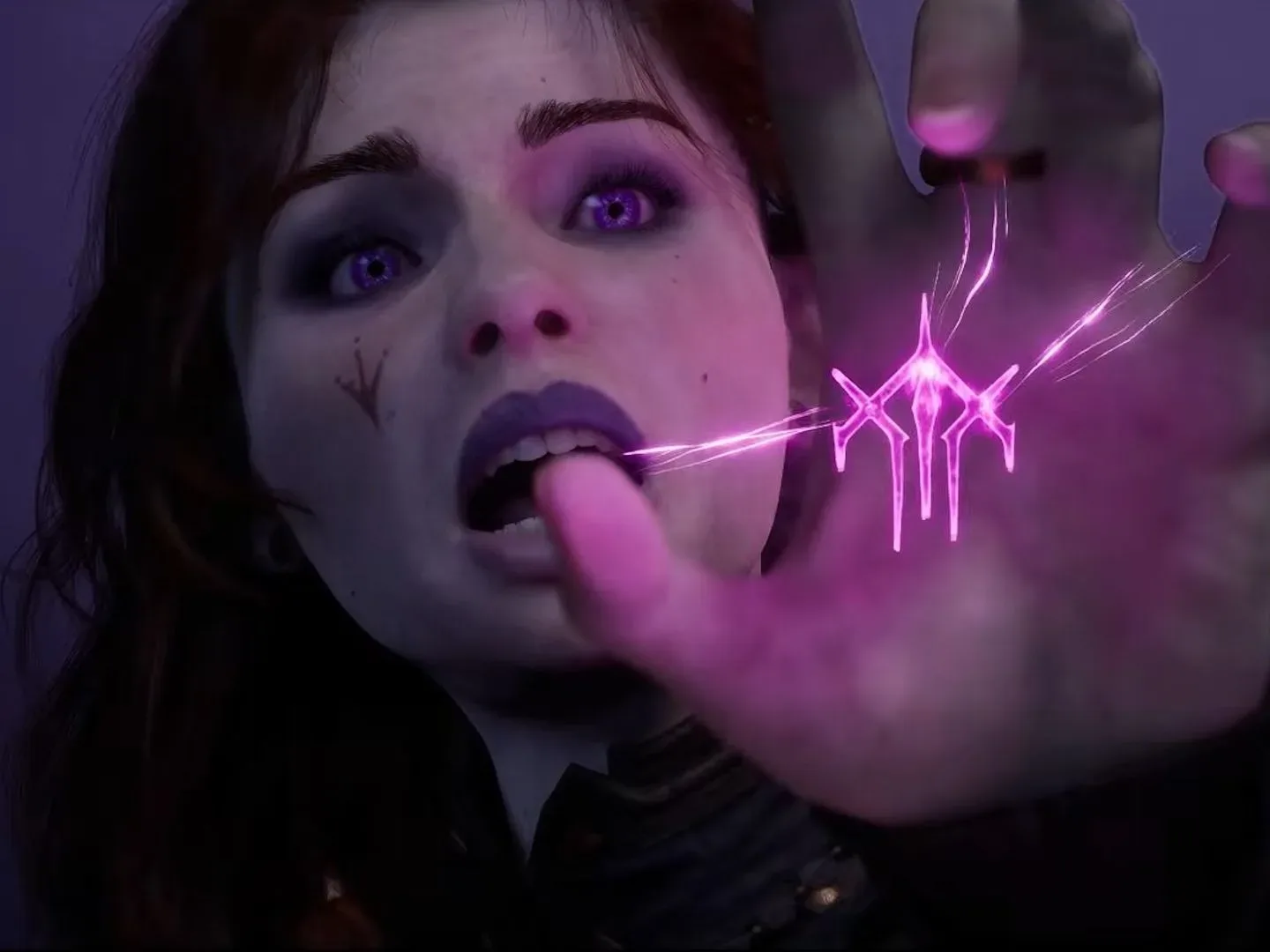 Warlock character holding a purple magic rune
