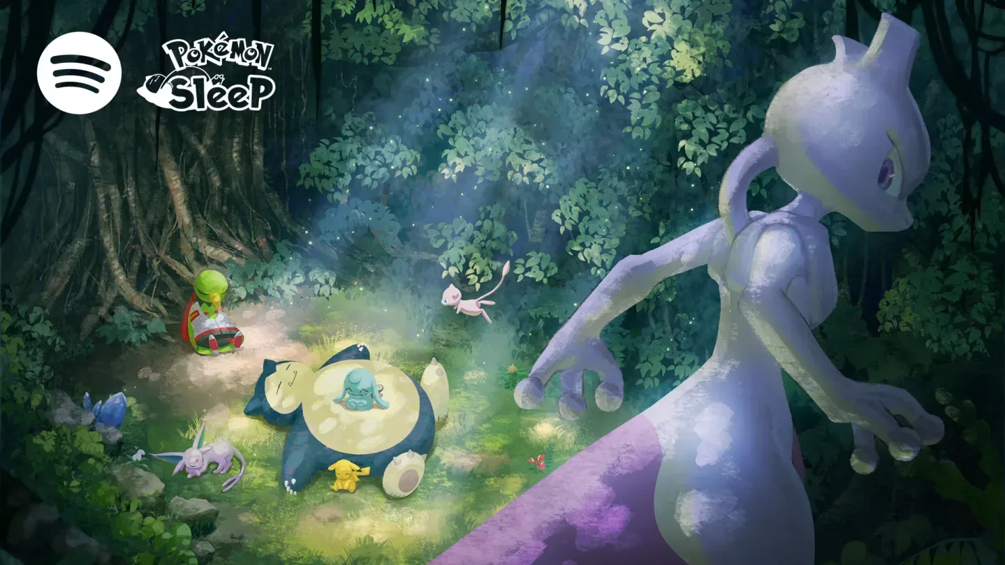 A sleeping Pikachu appears on the Spotify mobile playback progress bar for Pokémon Sleep music