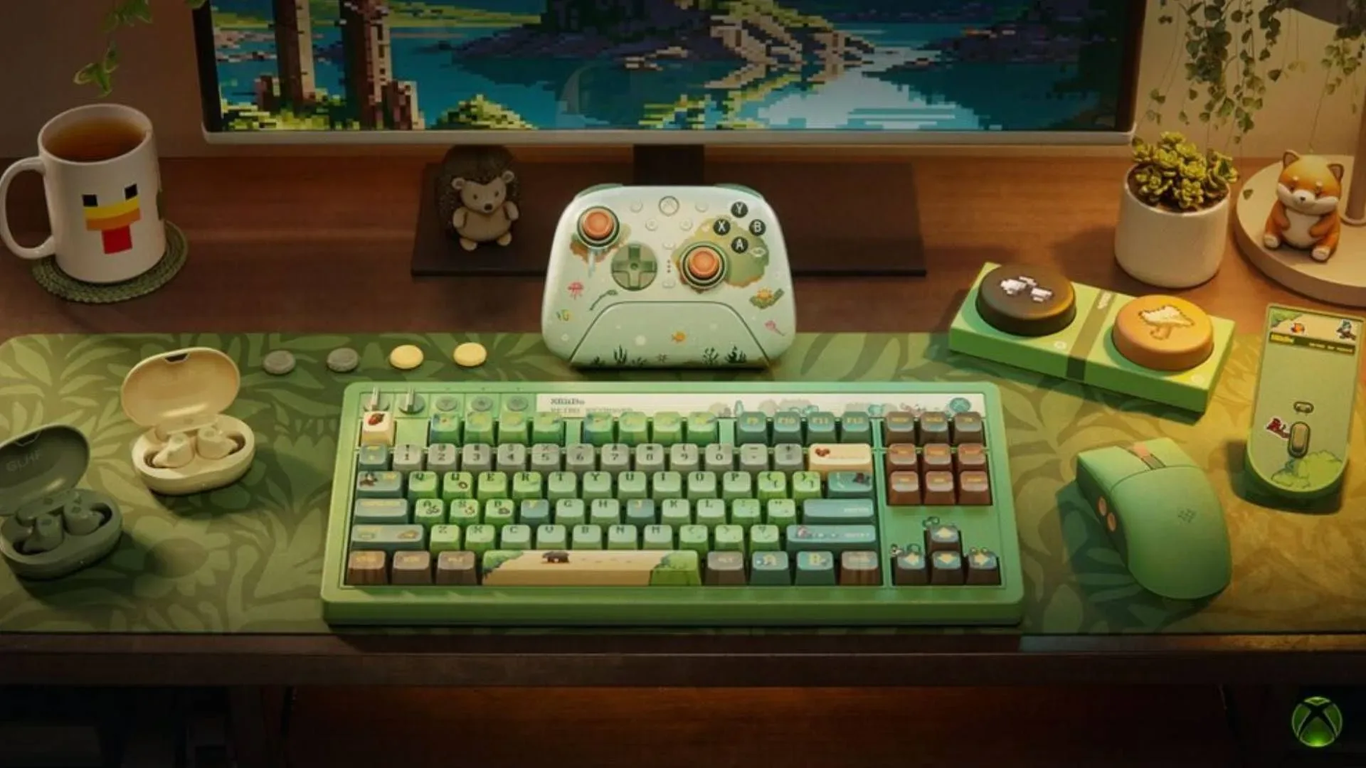 8BitDo Retro 87 Mechanical Keyboard Forest Wonder with green and cream pixel-art woodland design