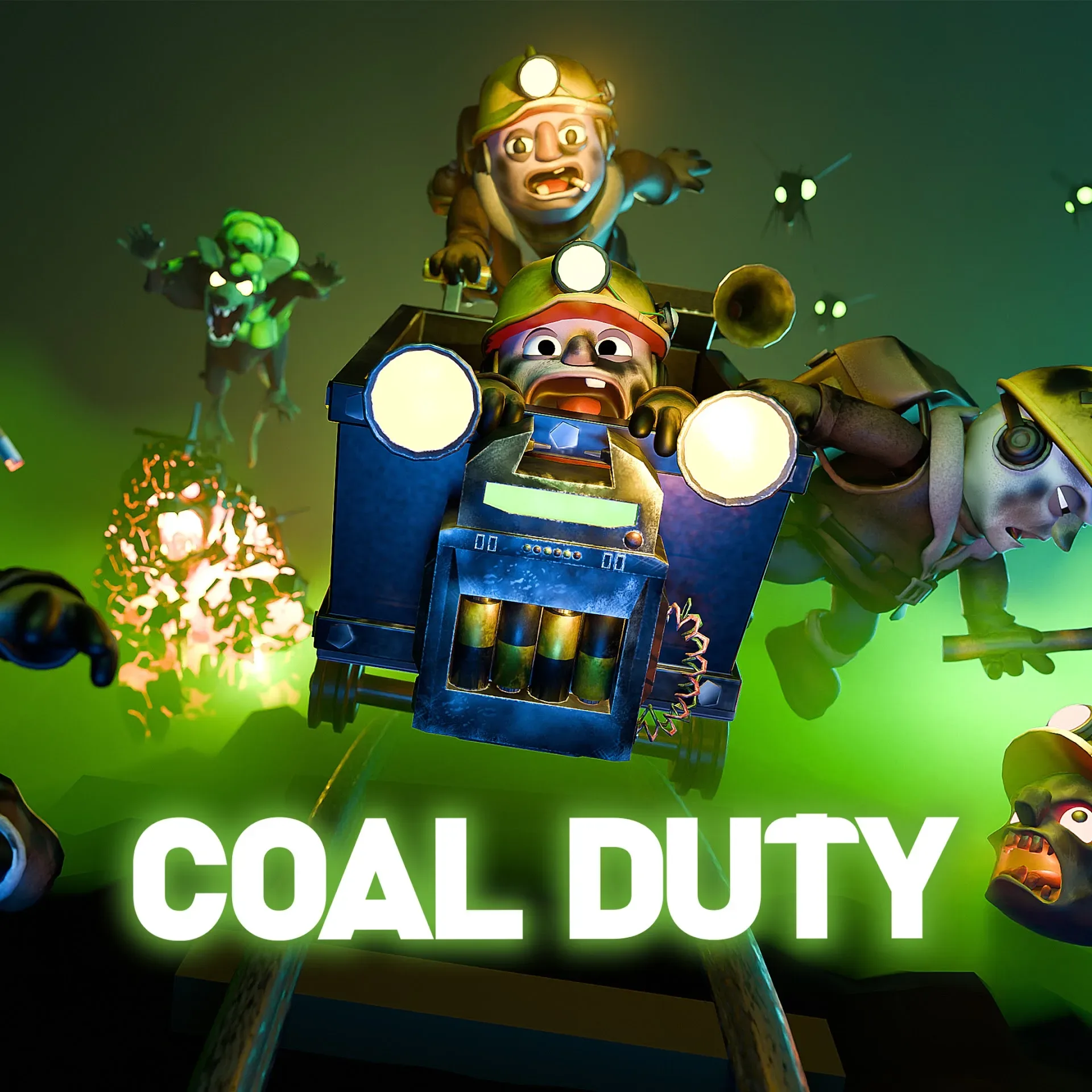 Coal Duty miners exploring a dark underground tunnel
