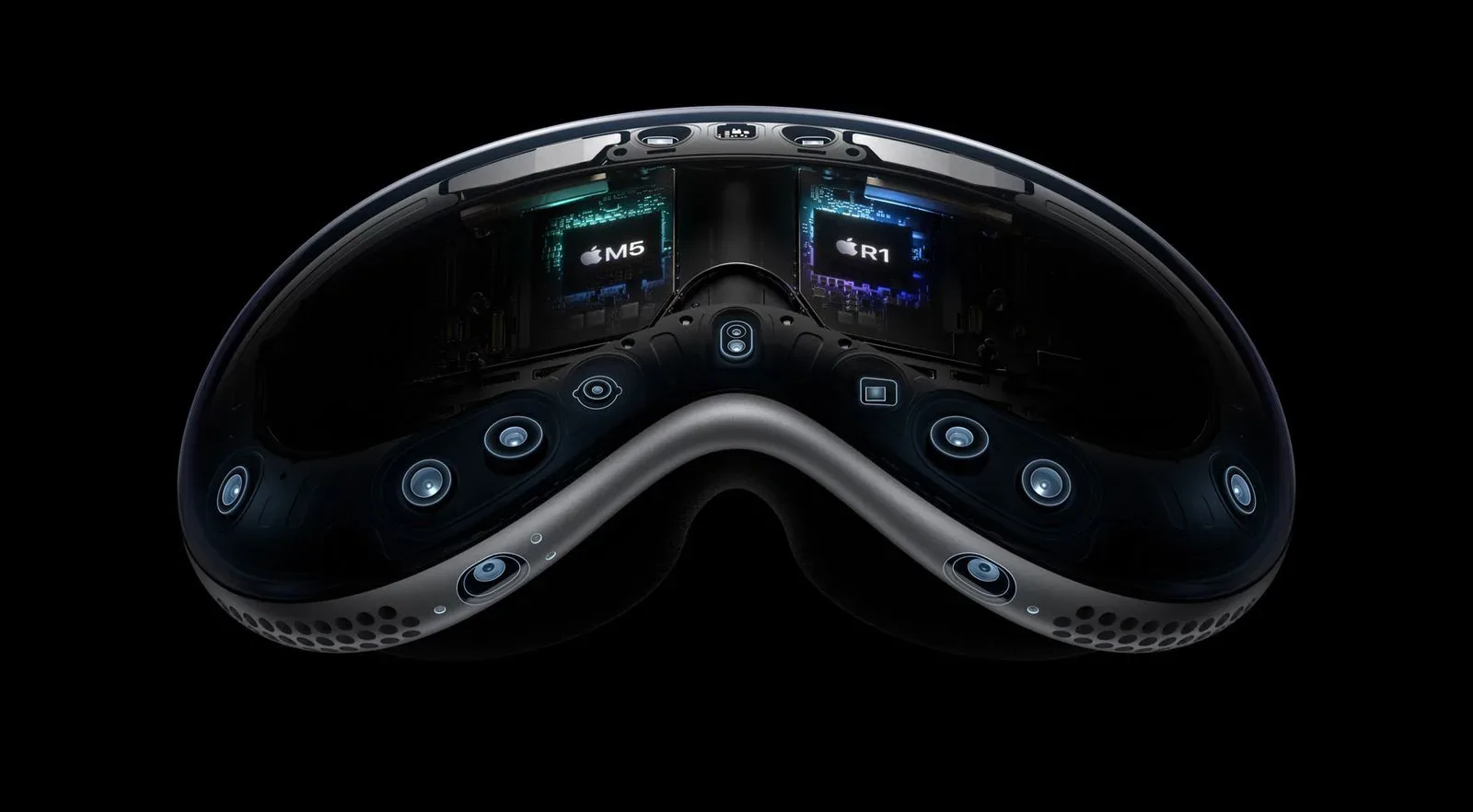 Concept illustration of a lightweight mixed-reality headset with an external waist-mounted compute module