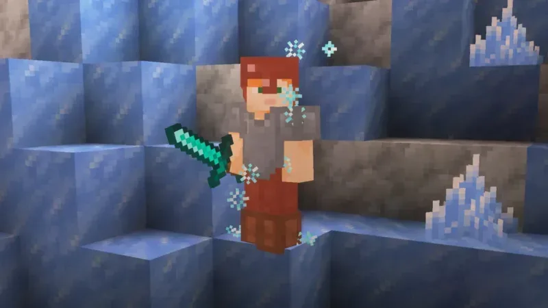 Ice crystals placed vertically and horizontally as glowing Minecraft decorations