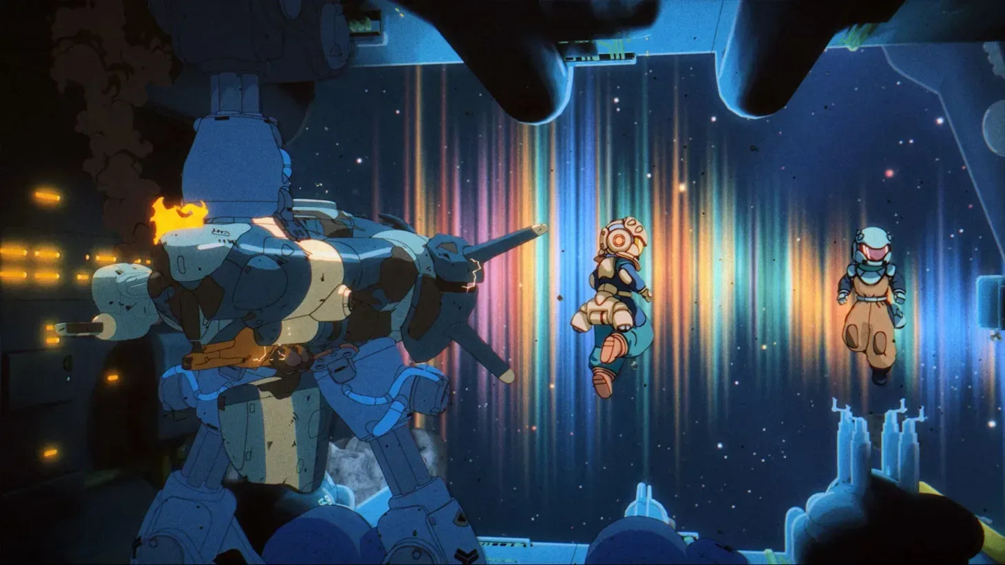 Maki and Omura exploring a cassette-futurist space station in Orbitals