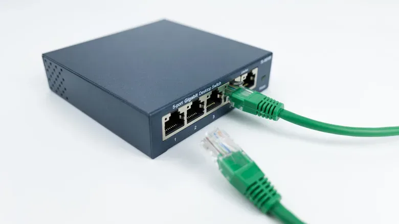 Close up of a Gigabit Ethernet switch