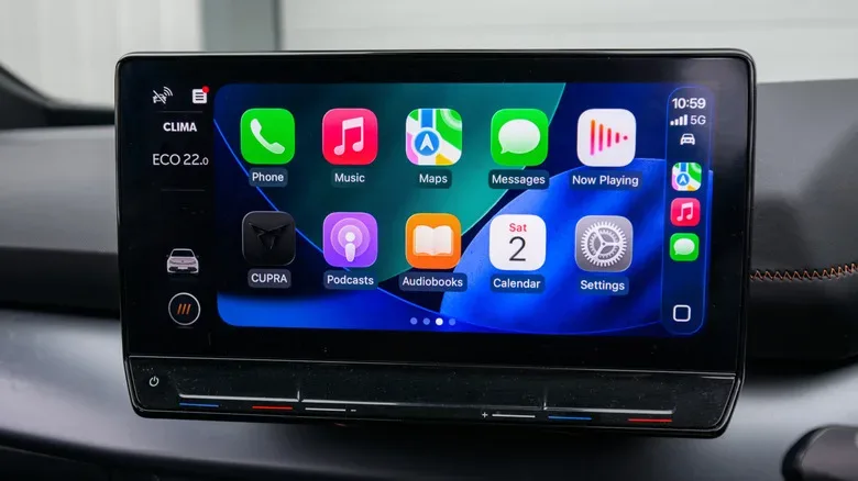 Conceptual CarPlay Ultra dashboard showing customizable instruments and vehicle controls