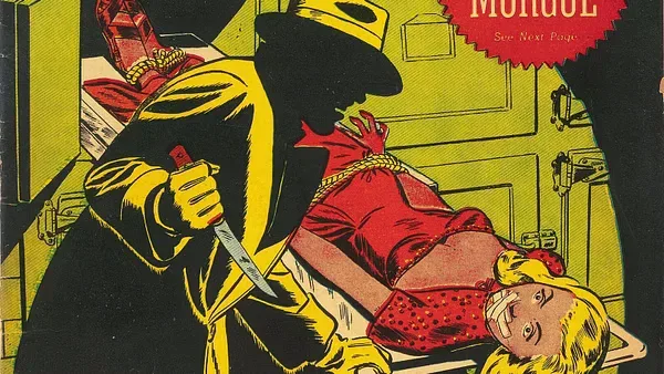 Ogden Whitney cover for Manhunt #6 featuring the advertised Maid in the Morgue mystery