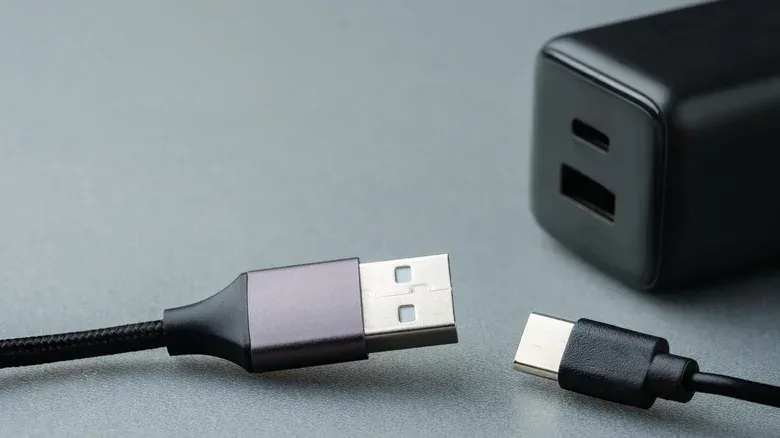 External drive connected through a USB-A to USB-C adapter