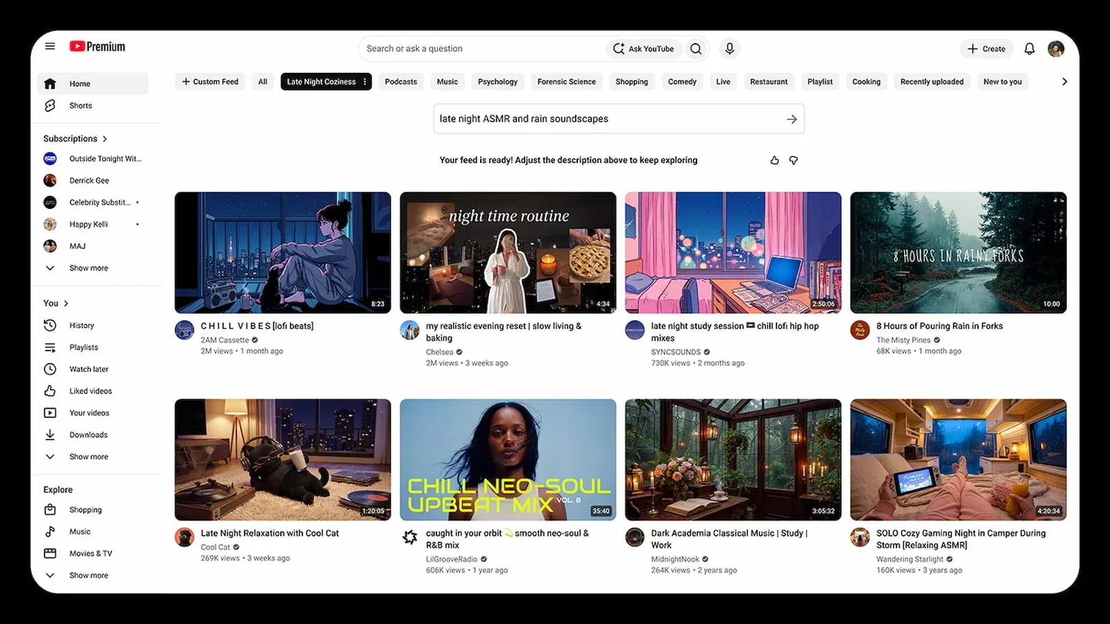 YouTube custom feed interface concept for gaming video recommendations